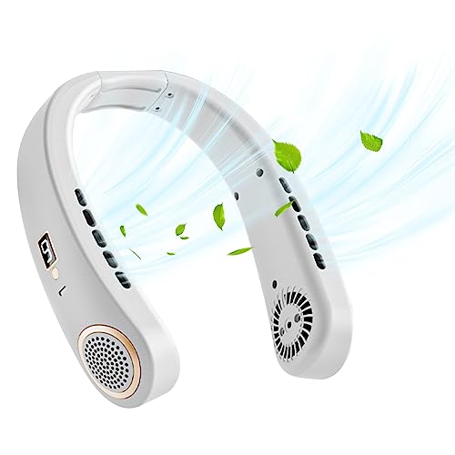 Generic White Personal Portable Mini Small Neck Fan Rechargeable Usb Outdoor Bladeless Fan For Travel Outdoor Summer Trendy 2024 5 Speed Led Display #1r1HY, Medium, #1r1HY240411SJJ230617003WH