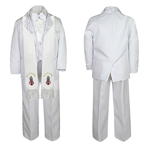 Image of Baby Boy Teen Christening White Paisley Suit Gold Guadalupe Mary on Stole SM-20
