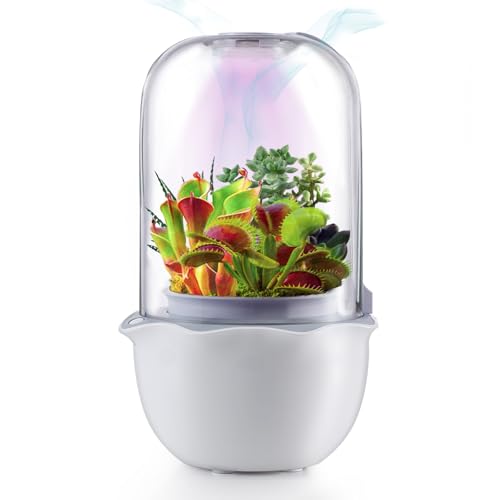Smart Venus Fly Trap Terrarium Pot with Timer&Fan,Succulent Planter with Grow Light,Indoor Plant Terrarium Kit for Carnivorous Plants,Sundew Moss,Cactus, for Dad (No Plant)