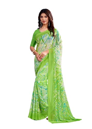 Image of Jaanvi fashion Women's Georgette Saree with Unstitched Blouse Piece