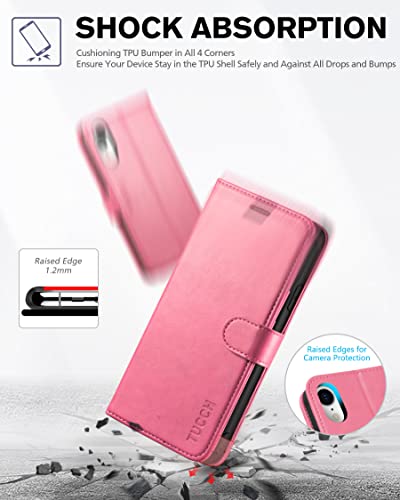 Tucch Iphone Xr Case, Iphone Xr Wallet Case, Flip Folio Slim Pu Leather Case [Rfid Blocking] Stand Card Slot, Wireless Charging [Tpu Shockproof Interior Case] Compatible With Iphone Xr- Hot Pink #TOP5