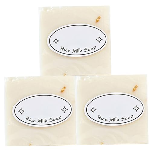 Jabón de arroz de 3 piezas, barra de jabón exfoliante antiácaros, hidratante y limpiadora de 65 g para mujeres, arroz natural no irritante para rostro y cuerpo..