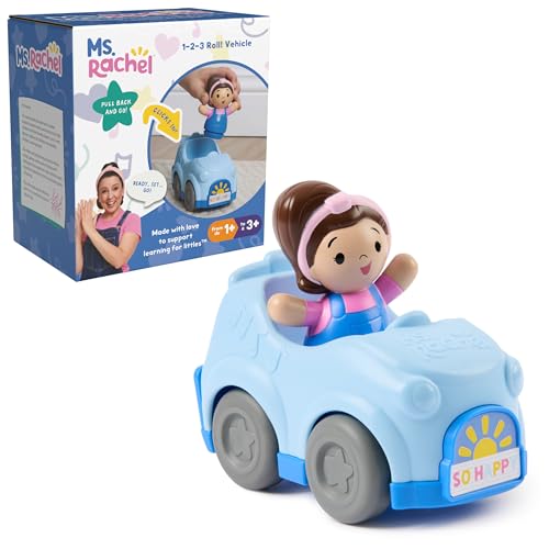 Ms. Rachel 1-2-3 Roll! Vehicle with Click-in Figure & Pull Back Action, Educational Toys & Toddler Toys for Girls & Boys Ages 1-3Y+
