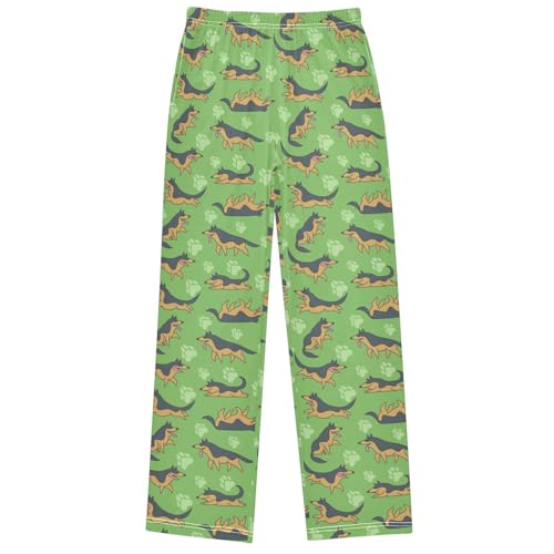 Boy's Pants Funny Dog Paw Prints Green Jogger Pants Elastic Waist Long Bottoms Trousers with Pockets 6-14 Years