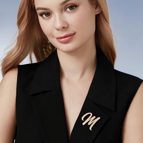 Image of Cicy Bell A-Z Initial 26 Letter Brooch Pins 18k Gold Plated Cubic Zirconia Breastpin Name Personalized Gifts for Women Men