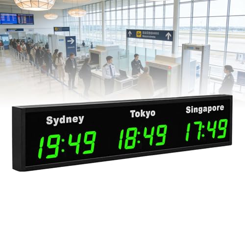 ZHNANDAMAI Orologio Mondiale con fusi orari Multipli, Orologio LED Digitale con fusi orari Multipli, Formato 12/24 Ore commutabile, a Basso consumo energetico, da Parete, per Hotel, multinazionali