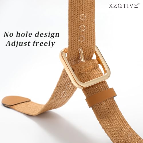 XZQTIVE Straw Woven Elastic Belt for Women Stretch Waist Belt for Dress Boho Raffia Ladies Belt with Gold/Sliver Buckle2