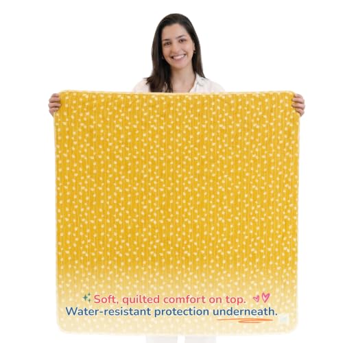 Image of TIDY SLEEP Baby Diaper Changing /Messy /Play Mat 95 x 95 cm (6-18 Months) | Soft Cotton Messy Mat for Newborns | Portable, Washable & Travel-Friendly | Golden Petals