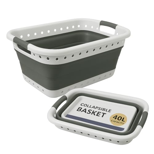 UR CHOICE 40L Collapsible Laundry Basket | Space Saving Foldable Pop Up Plastic Storage Container or Organizer for Clothes, Toys, and More, Durable and Comfort Grip Handles