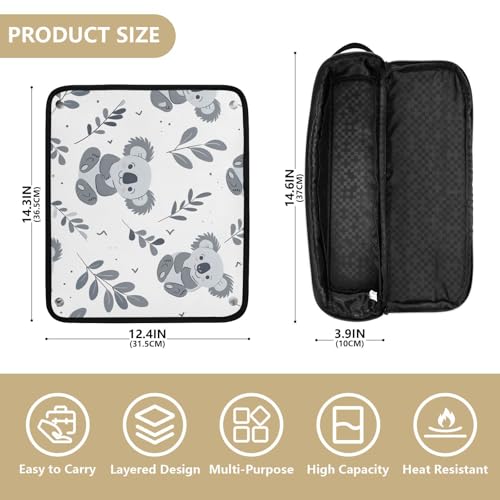 Organizador de herramientas para peinado de cabello con diseño de koala y hojas, Gris, portátil con tapete resistente al calor para plancha alisadora, rizador y otras herramientas de peinado miniatura 4
