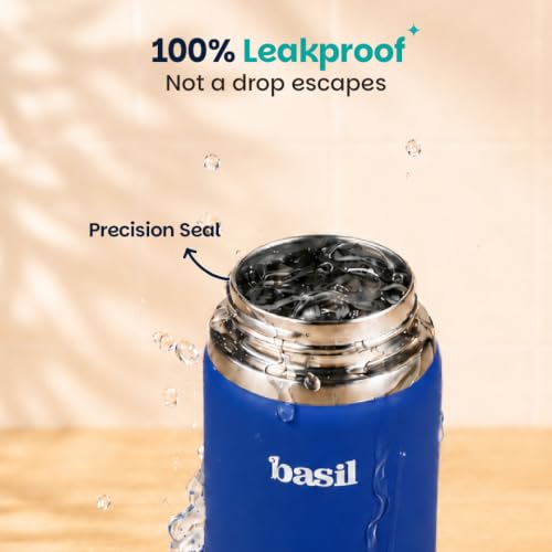 Image of Basil HydraRush Stainless Steel Insulated Kids Water Bottle for School, 380ml Leakproof Bottle with Carry Handle, Double Wall Vacuum Thermosteel Bottle for School, Sports, Travel & Outdoor Use | Oasis