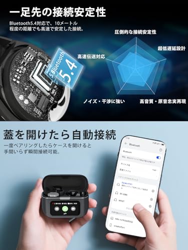 undefined Earaku(イアラク)イヤホン Bluetooth オープンイヤーイヤホン【究極の音体験・業界初多機能タッチスクリーン】ワイヤレスイヤホン イヤーカフ ブルートゥース ノイズキャンセリング Bluetooth5.4 自動ペアリング マイク付き ENC通話 HiFi カナル型 LEDディスプレイ Type-C充電 小型 軽量 片耳/両耳 持ち運び便利 AirCuff F301(ブラック) の商品画像 8