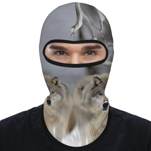 Balaclava para hombres, máscara para esquiar con diseño de dos lobos caminando en la nieve, cubreboca para invierno, ciclismo y deportes al aire libre miniatura 7
