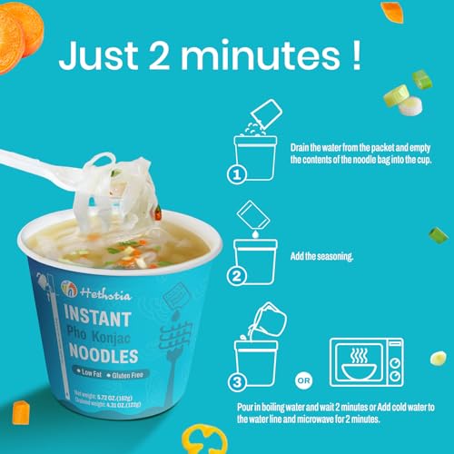Image of Hethstia Konjac Noodle Soup Cups Pho Flavor Shirataki Noodles, 6 Packs | Vegan, Gluten-Free, Sugar-Free, Fat-Free, Low-Carb, Low-Calorie, Keto, Healthy Asian Ramen, Quick Meal, Gift-Ready