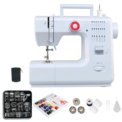 Máquina de coser portátil para principiantes profesionales y aficionados al bricolaje, 20 puntadas, minimáquina de coser simple con pedal y kit de costura de 42 piezas