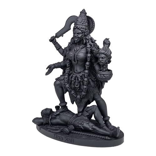 Image of MurtiHome Maa Kali Idol, Mahakali Devi Statue, Kalika Mataji Murti | 9 cm Tall Small Black Color Figure Made From UV Resin, Crafted by 3D Printer for Car Dashboard, Home, Office, Gift