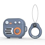 KHR Silicone Case Cover Compatible with AirPods Pro 1st Generation (2019), 3D Cute Cartoon Character with Keychain Protective Case for AirPods Pro (Blue Retro Radio)
