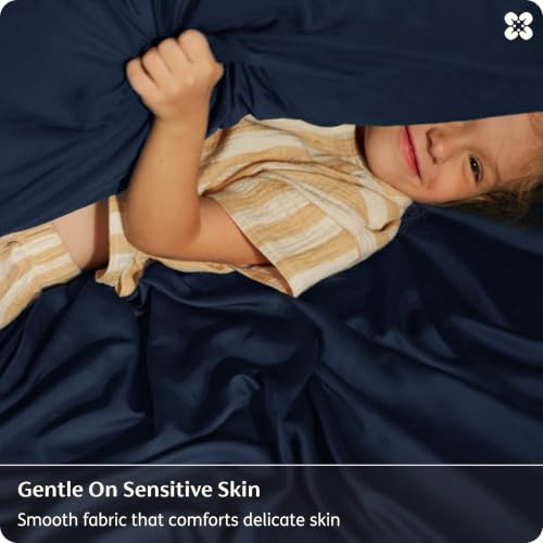 Image of Bedsure 100% Organically Grown Bamboo Viscose Queen Sheet Set | Cooling Bedsheets for Hot Sleepers | Luxury Silky Soft PureWoven | 18 inch Deep Pocket with Corner Straps | Oeko-Tex Certified [Navy]