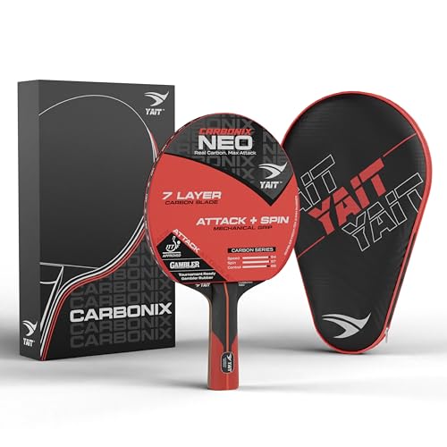 Image of Carbonix Neo Professional Table Tennis Racquet | ITTF Approved Gambler MECH-TEK Rubber | 7 Layer Blade with 1K Real Carbon | Basswood & Kiri Wood | High Spin & Speed Fast Attack TT Racquet