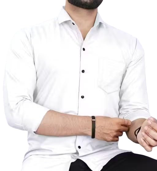 Image of Men Plain Collared Casual Shirt Comfortable Breathable Regular Fit Modern Stylish Everyday Office Outfit
