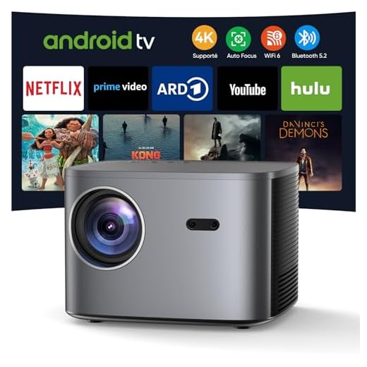 Vidéoprojecteur 4K 【Netflix & Autofocus】 Auto Keystone, Projecteur 4K WiFi6 Bluetooth 28000 Lumens 1080P Full HD avec Zoom 50%, Rétroprojecteur avec Android TV, HDMI/USB/Ethernet pour Phone/PS5/PPT