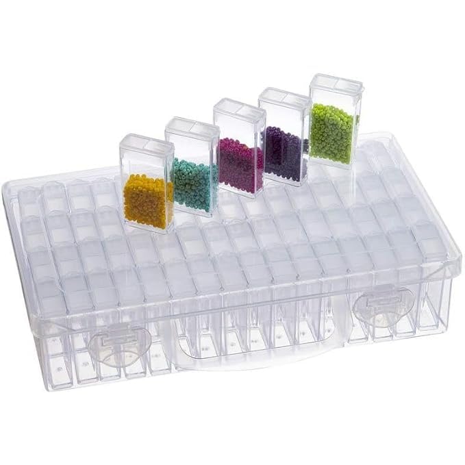 HDR MALL 64 Grids Diamond Painting Boxes, Clear Plastic Organizer Box, Embroidery Accessories Storage Container with Adjustable Dividers for Art Craft, Nail Diamonds, Bead Storage