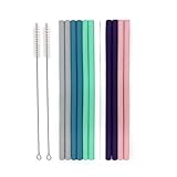 Senneny Set of 12 Silicone Drinking Straws for 30oz and 20oz Tumblers Yeti/Rtic- Reusable Silicone Straws BPA Free Extra Long with Cleaning Brushes- 12 Straight- 6mm diameter