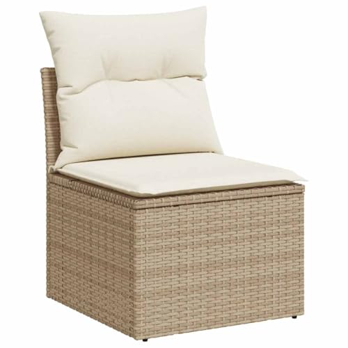 vidaXL Silla de Jardín sin Reposabrazos con Cojines, Sofá Modular, Sillón Individual, Asiento para Patio Terraza Balcón, Ratán PE Beige