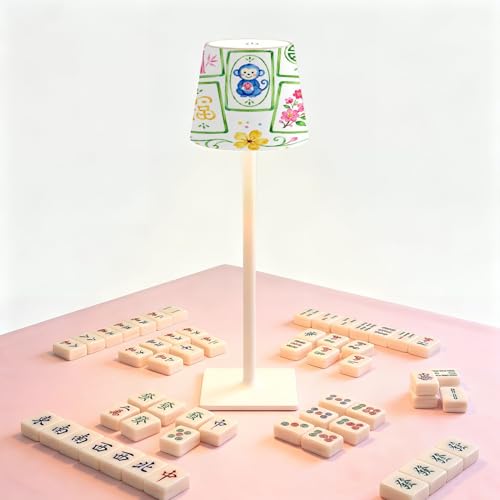 Cordless Mahjong Table Lamp Floral Watercolor Whimsical Garden Small LED Lamp 3 Color Dimmable Rechargeable Lamps for Mah Jong Table Party Living Room Mahjong Gift for Lover