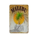 Metal Tin Logo Malibu Caribbean White Rum With Coconut Family Living Room Poster Bedroom Garden Office Cafe Bar Bar Funny Wall Decor 12x8 inches