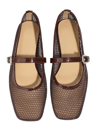 Milumia Leopard Mesh Ballet Flats for WomenComfortable Dressy Square Closed Toe Maryjane Flat Ballerina Casual Work Shoes Mesh Dark Brown 8