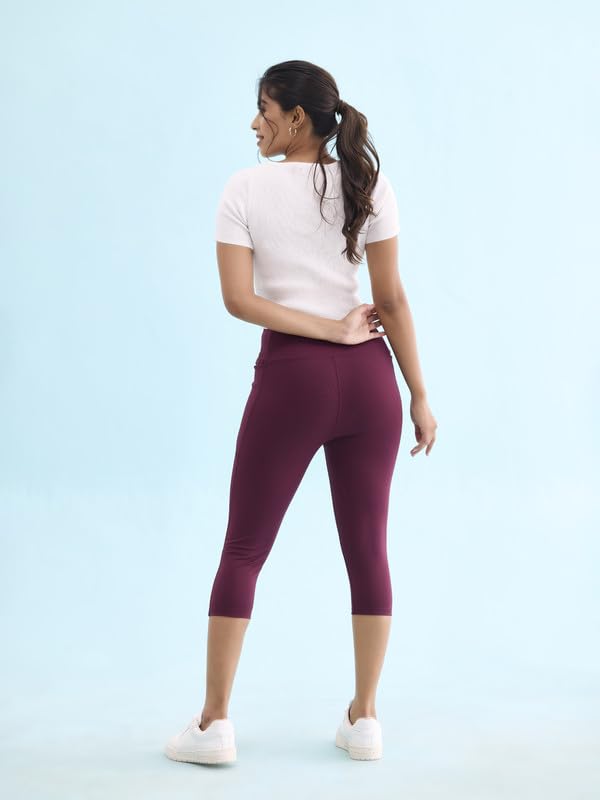 Image of GO COLORS Womens Solid Training Capri | Elastane, High Rise