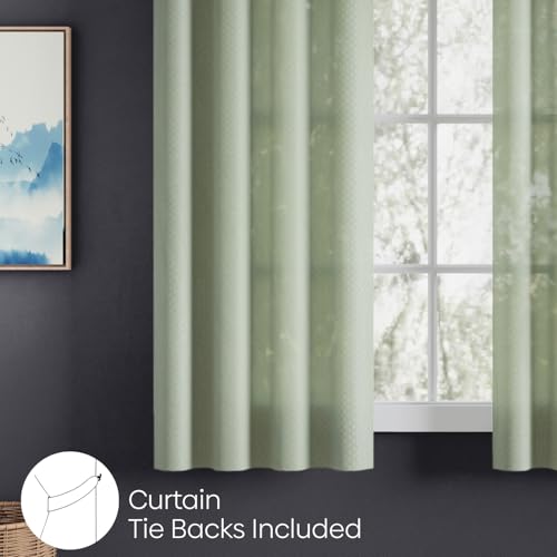 Image of haus & kinder Jacquard Sheer Window Curtains 5 Feet Long Pack of 2 Window Curtains, 5 Feet Curtains for Window, (Abstract Geometric Design, Sage Ripple Ice Blue, 114x152cm)