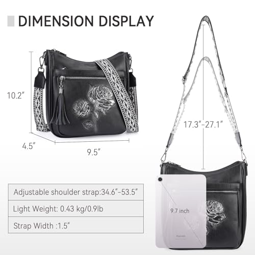 Image of Medium Crossbody Bags for Women,Vegan Leather Hobo Purses Embossed | Women's Shoulder Handbags with Adjustable Boho Strap for Daily Travel Lightweight Cross body Purses with Multi Pockets