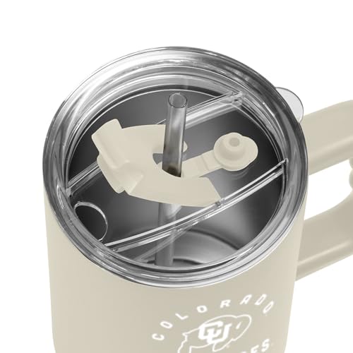 Image of Logo Brands NCAA Colorado Buffaloes 40oz Archway Sand Powder Coat Tumbler - Double-Wall Insulated, Reusable Straw, Rugged Handle