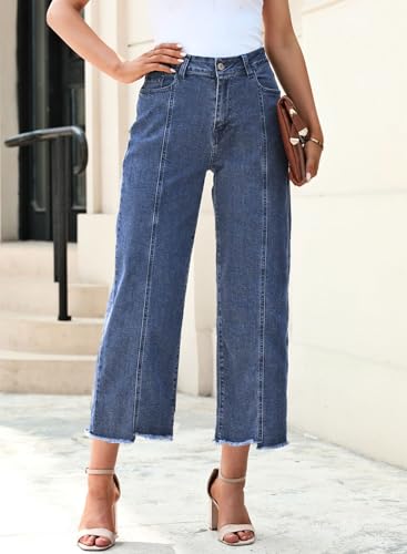 Image of Sidefeel Women's Jeans High Waisted Wide Leg Loose Fit Straight Leg Zimbaplatinum Cropped Denim Pants