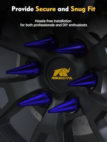 Image of MIKKUPPA M14 x 1.5 Blue Spike Lug Nuts - 24PCS Closed End Lug Nut Set, Compatible with 1999-2022 Chevrolet Silverado, 2001-2022 Chevrolet Tahoe& More，3 /4 inch Hex Spiked Lug Nut with 1 Socket Key