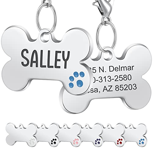 Natiform Personalized Engraving Pet Id Tags, Bone Paw Print Dog Id Tag, With 4 Lines Of Custom Engraved Id, Pet Name Tags Personalized With Durable Engraving(Blue) #TOP22