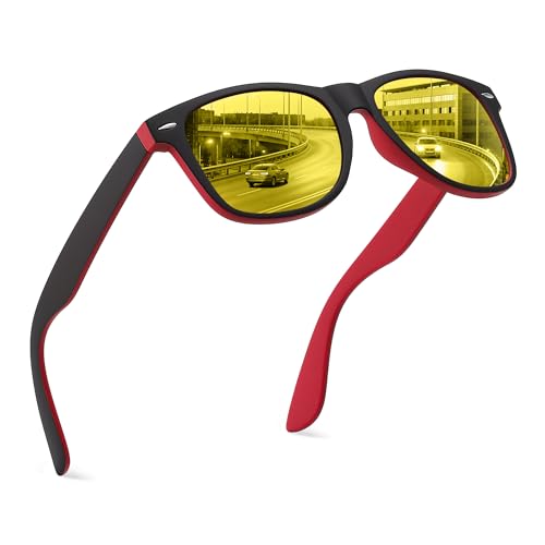 Image of FEIDUSUN Night Vision Driving Glasses for Men Women, Anti Glare Polarized Nighttime Glasses Yellow Lens