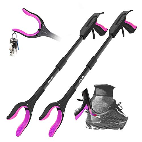 Jellas 2-Pack 32 Inch Grabber Reacher Tool with Shoehorn, 90Â° Rotating Head Grabber Tool for Elderly, Outdoor and Indoor Trash Picker Grabber(Purple)