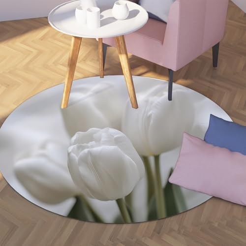 Tapis tulipe blanc rond 150cm moquette florale