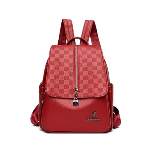 Mochila De Couro Sintético Vintage Masculina Feminina Executiva E Impermeável Feminina (Vermelho)