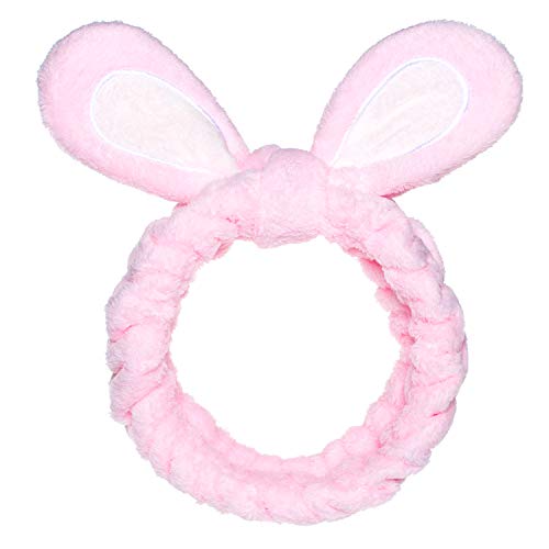 Bow Hair Band Lovely Rabbit Ears Soft Carol Fleece Bowknot Makeup Cosmetic Shower Elastic Hairlace Headband(pink)