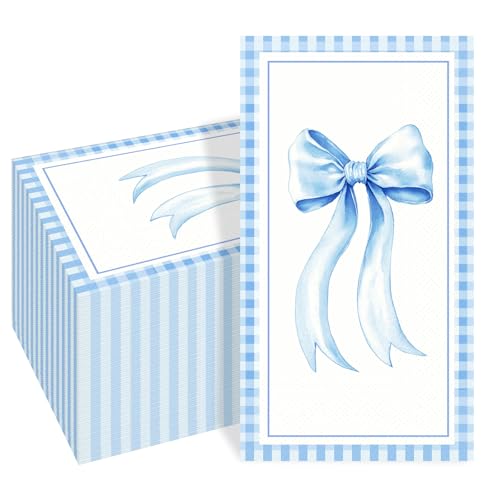 SMUAENSS 100 PCS Blue Bow Paper Guest Napkins, Disposable Hand