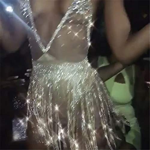 Yokawe Crystal Body Chain Silver Tassel Waist Chains Rhinestone Summer Bikini Beach Party Night Club Skirt Body Jewelry Accessories For Women And Girls (Silver) #TOP5