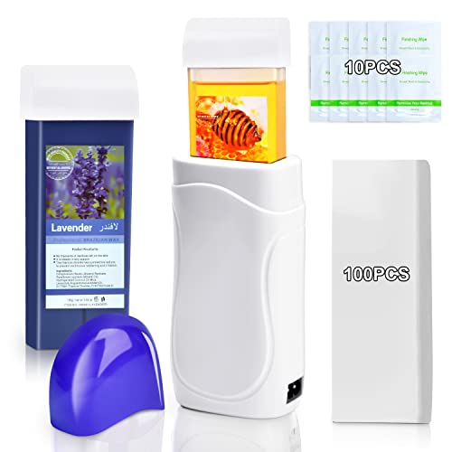 Tiktok Roll on Wax Kit, Waxing Kit for Women, Roll on Wax Warmer Kit for Hair Removal, Home Wax Roller Kit for Larger Areas of the Body, Roller Waxing Kit Including 2 Wax cartridges 100 Wax Strips and 10 Wax-removing Wipes