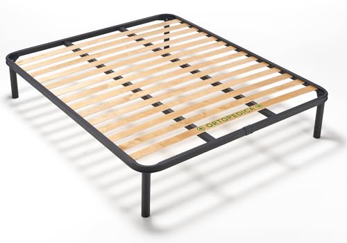 EVERGREENWEB - Somier 150x200 cm de Láminas de Madera y Estructura Portante de Hierro Reforzata con 4 Patas Extraíbles, Ortopédico, Base Emportada para Todas Camas y colchones - Apple