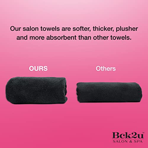 Image of Arkwright Microfiber Coral Fleece Salon Towels - Pack of 10 - Bleach Safe Resistant, Absorbent Hair Drying Towel Set, Perfect for Resort, Hotel, and Spa, 16 x 27 in, Black