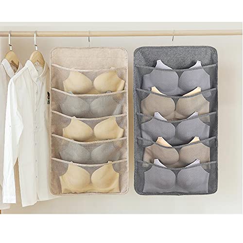 Tuutyss Dual-Sided Hanging Mesh Pockets Closet Organizer For Underwear,Bra,Socks,Accessories With Hanger,10 Large Pockets-Grey #TOP1