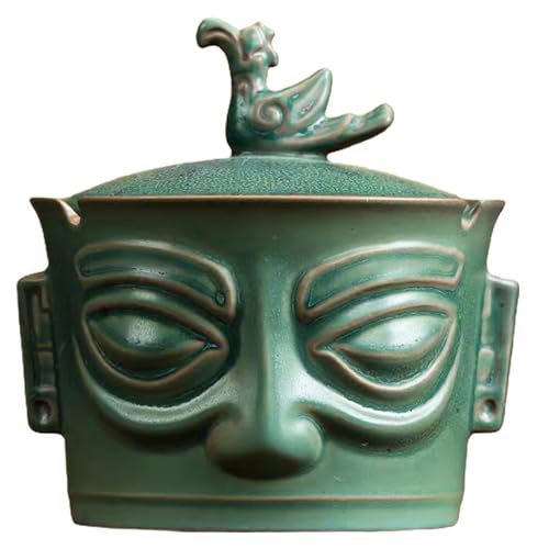Sanxingdui - Tarro de almacenamiento de cerámica con máscara, recipiente de cocina vintage para té, café, azúcar, accesorios de decoración de cocina para el hogar, opción de regalo